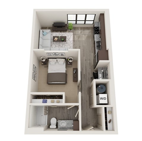 Floor plan for 1 bed, 1 bath, 622 sqft